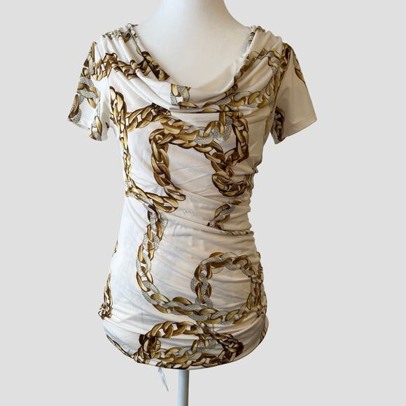 Carmen Marc Valvo Y2K Top Womens XS Chain Ruched Long Cowl Stretch Maximalist - Picture 2 of 13